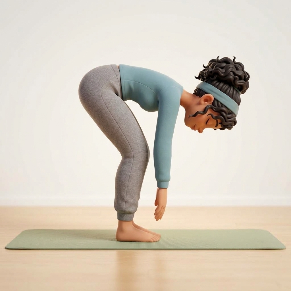 Standing Supported Forward Fold at Countertop demonstrating proper restorative posture